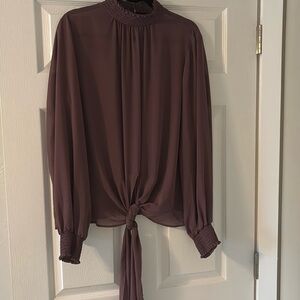 Sheer long sleeve burgundy Express top